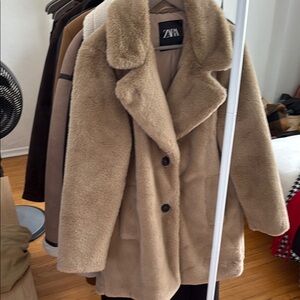 Zara Tan Teddy Jacket Oversized Cozy Style
